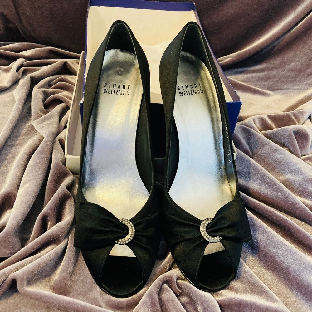 Stuart Weitzman Black Satin Heels
